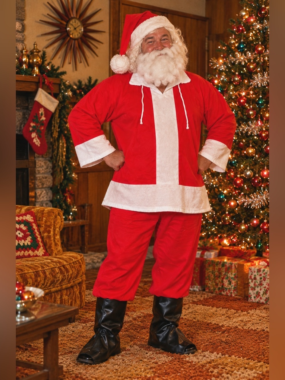 Vintage Santa Claus Suit 6 Pc Christmas Costume Hat Beard Top Pant Boot Covers